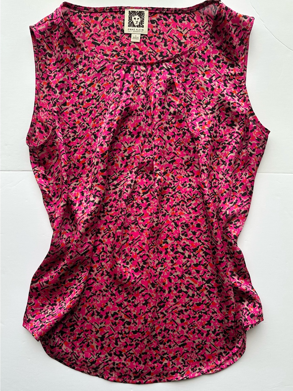 Anne Klein Pink and Black Printed Sleeveless Blouse